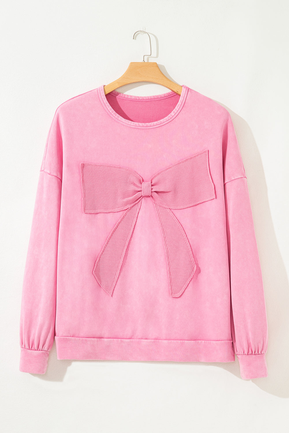 Bonbon Waffle Bowknot Patchwork Graphic Mineral Wash Plus Size Sweatshirt CaRaUaNa Fashion