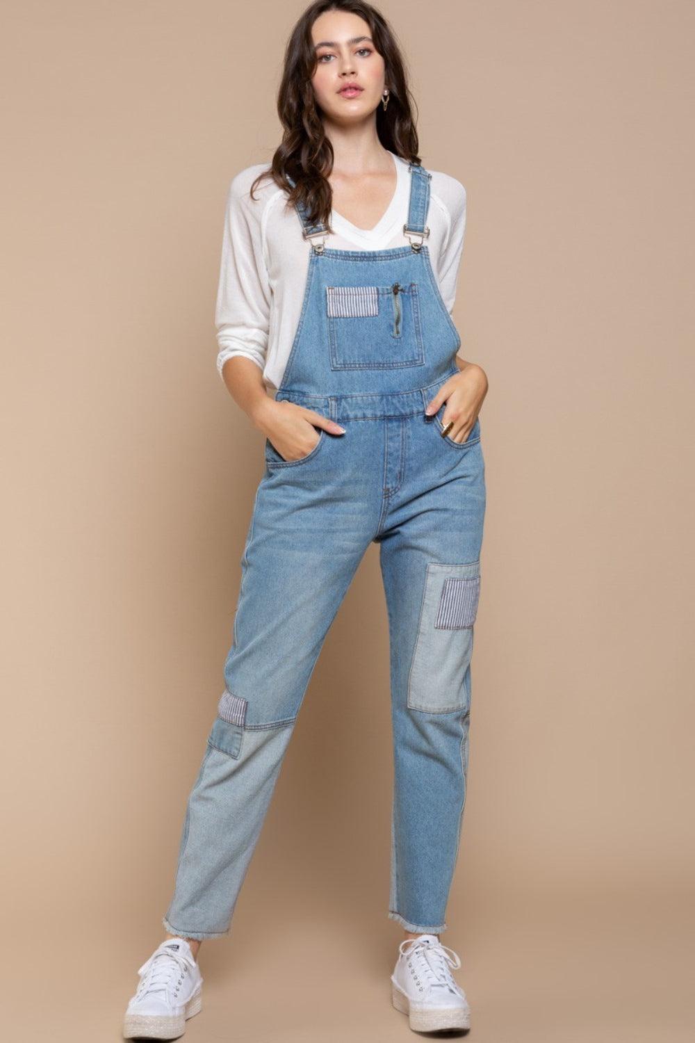 POL Front Chest Zipper Slim Leg Denim Overalls Carauana Store