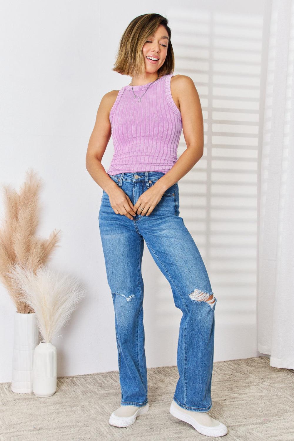 Zenana Ribbed Washed Round Neck Tank Carauana Store