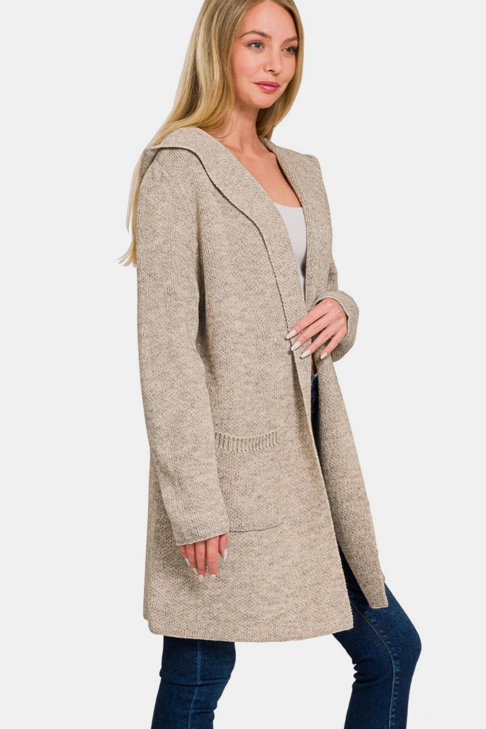Zenana Hooded Open Front Sweater Cardigan Carauana Store