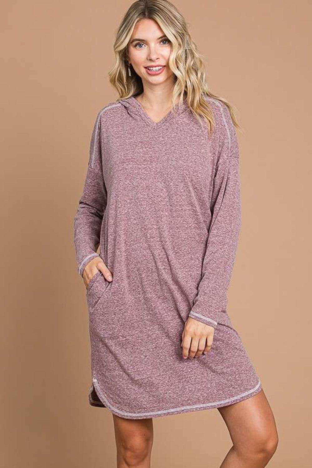 Culture Code Full Size Hooded Long Sleeve Sweater Dress Carauana Store