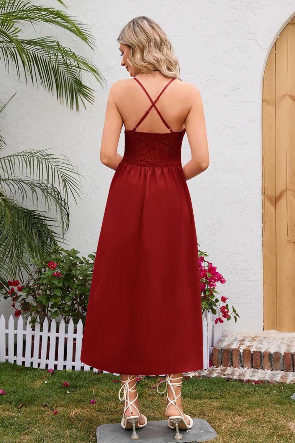 Crisscross Smocked Spaghetti Strap Dress