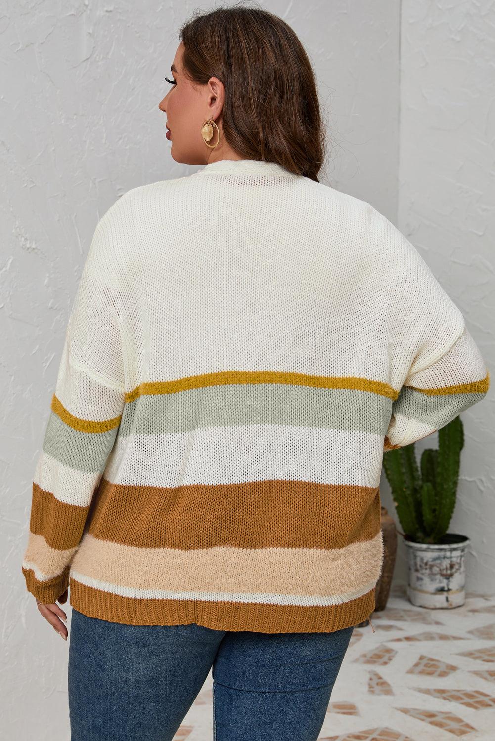 Plus Size Color Block Long Sleeve Cardigan Carauana Store