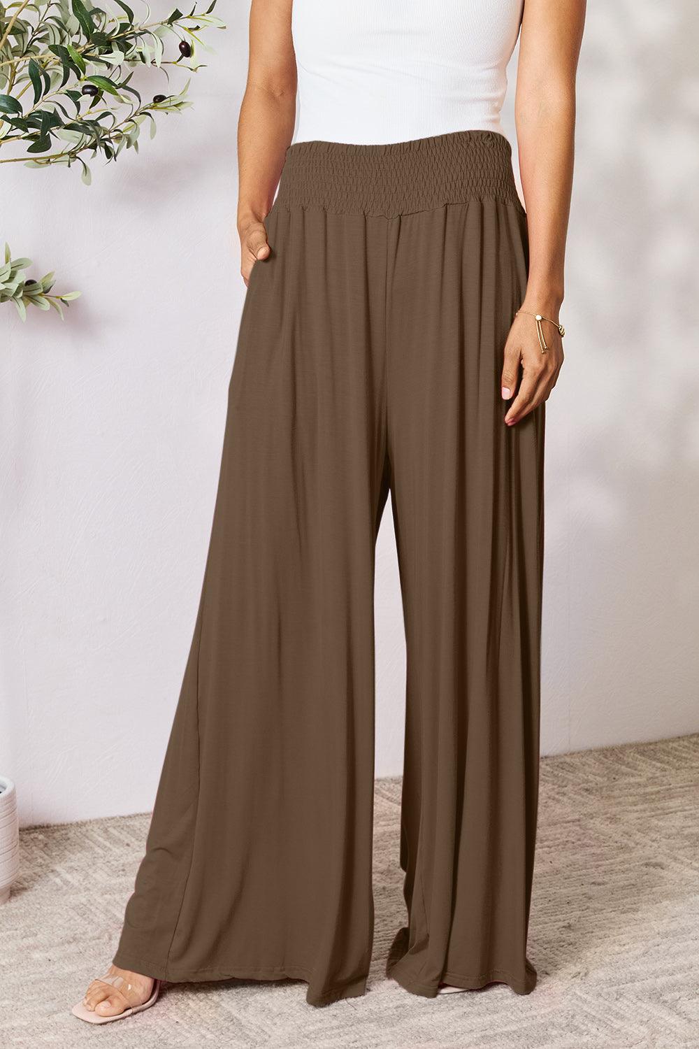 Double Take Full Size Smocked Wide Waistband Wide Leg Pants Carauana Store