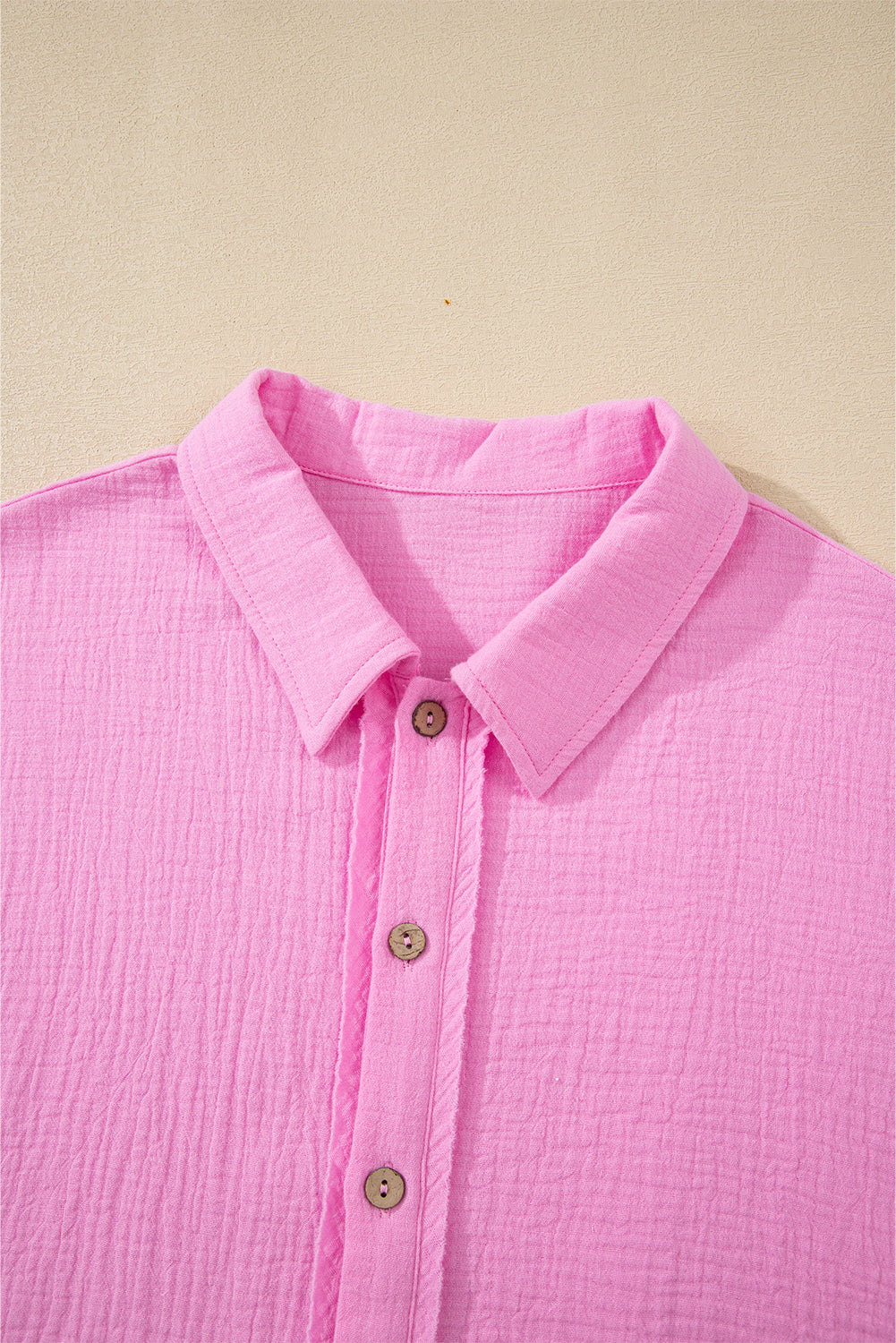 Bonbon Mineral Wash Textured Ruffle Trim Short Sleeve Shirt