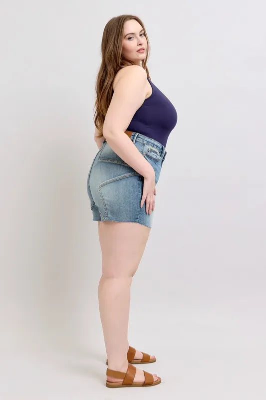 Judy Blue Full Size High Waist Star Seam Detail Denim Shorts Plus Size Carauana Store