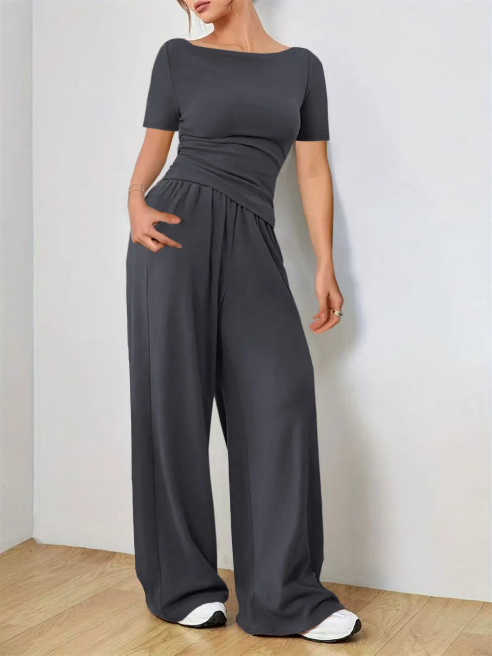Round Neck Short Sleeve T-Shirt and Pants Set Carauana Store