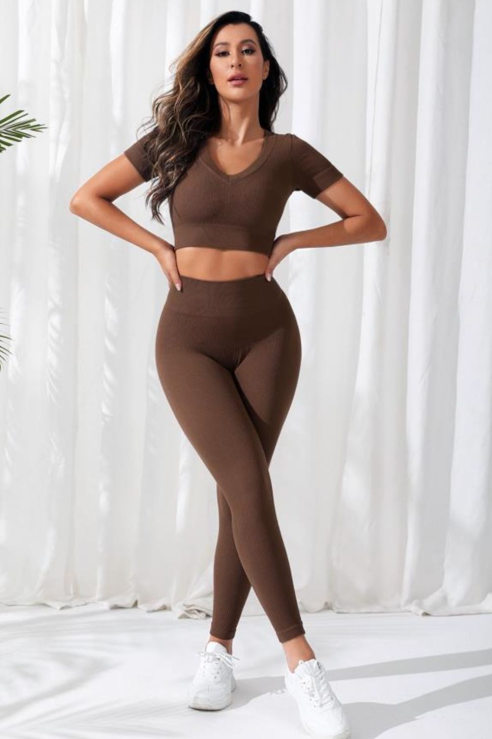 V-Neck Crop Top and High Waistband Long Active Pants Carauana Store