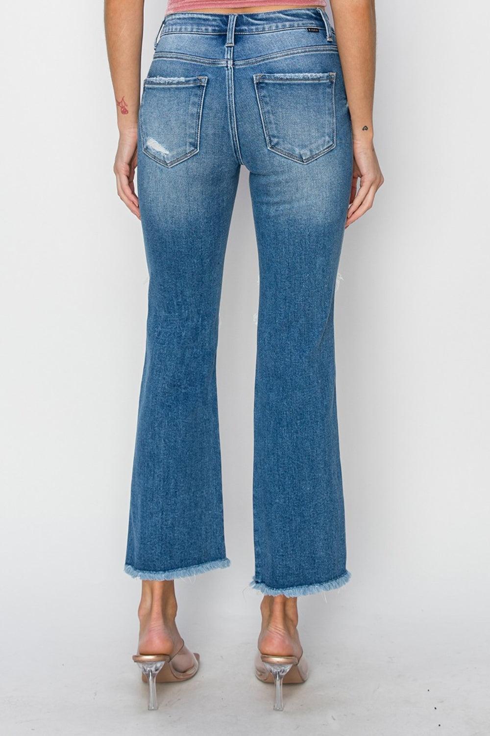 RISEN Mid Rise Distressed Cropped Flare Jeans Carauana Store