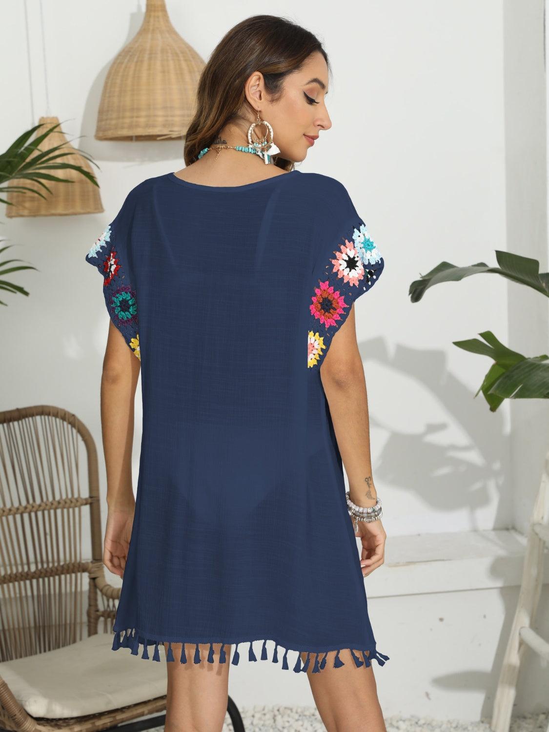 Tassel Boat Neck Flutter Sleeve Cover Up Carauana Store