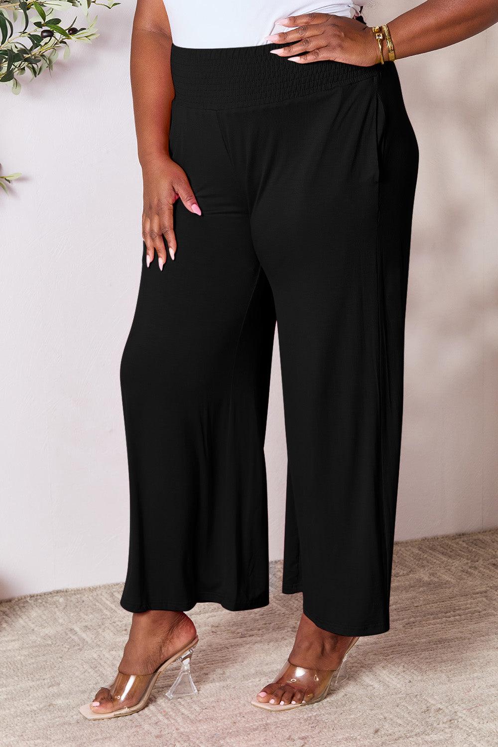 Double Take Full Size Smocked Wide Waistband Wide Leg Pants Carauana Store