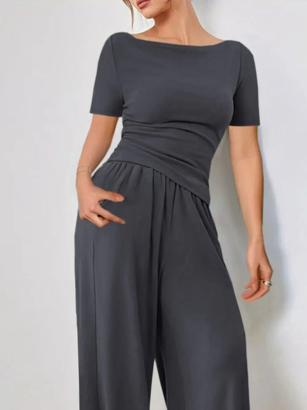Round Neck Short Sleeve T-Shirt and Pants Set Carauana Store