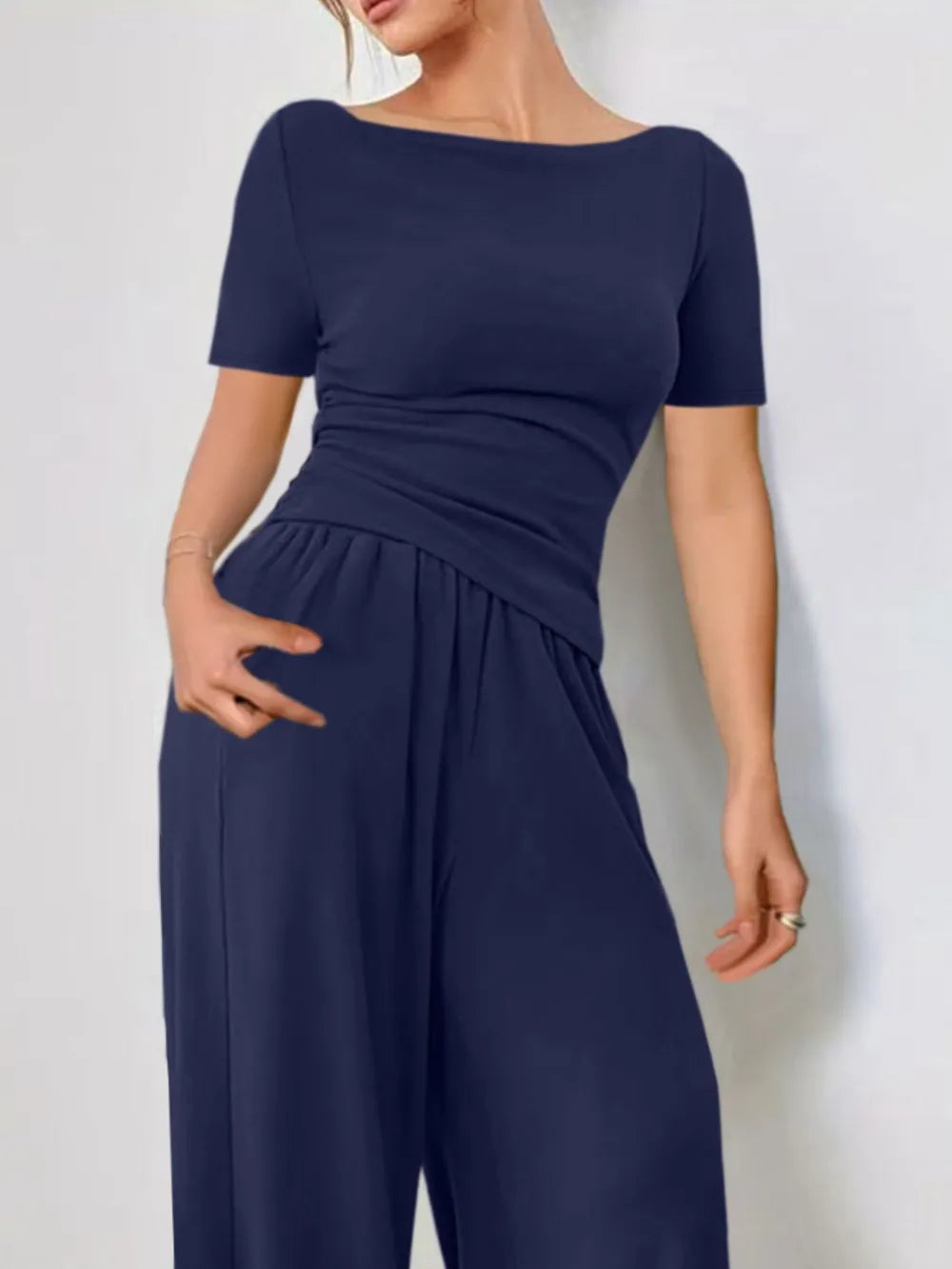 Round Neck Short Sleeve T-Shirt and Pants Set Carauana Store