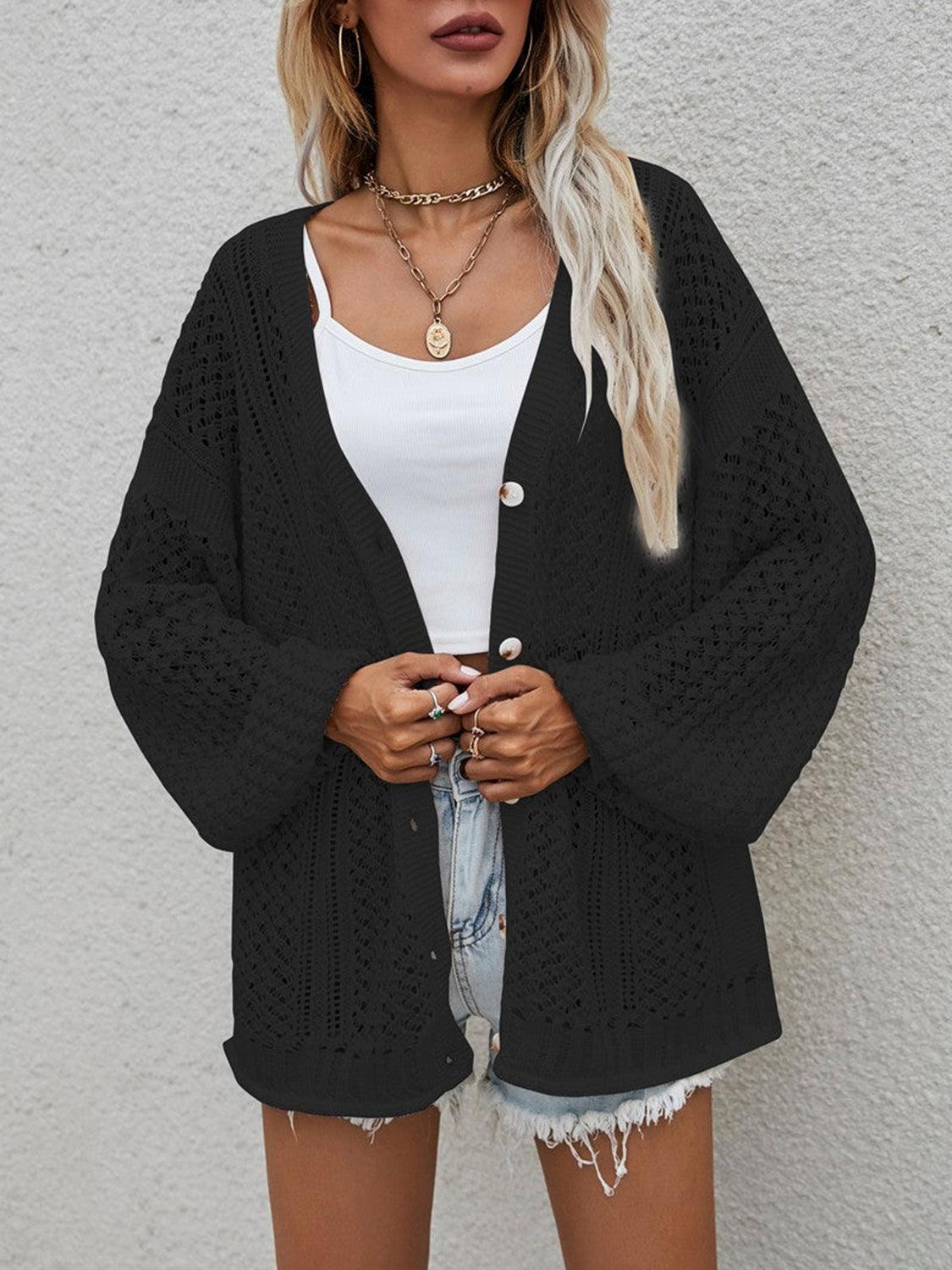 Openwork Button Front Cardigan Carauana Store