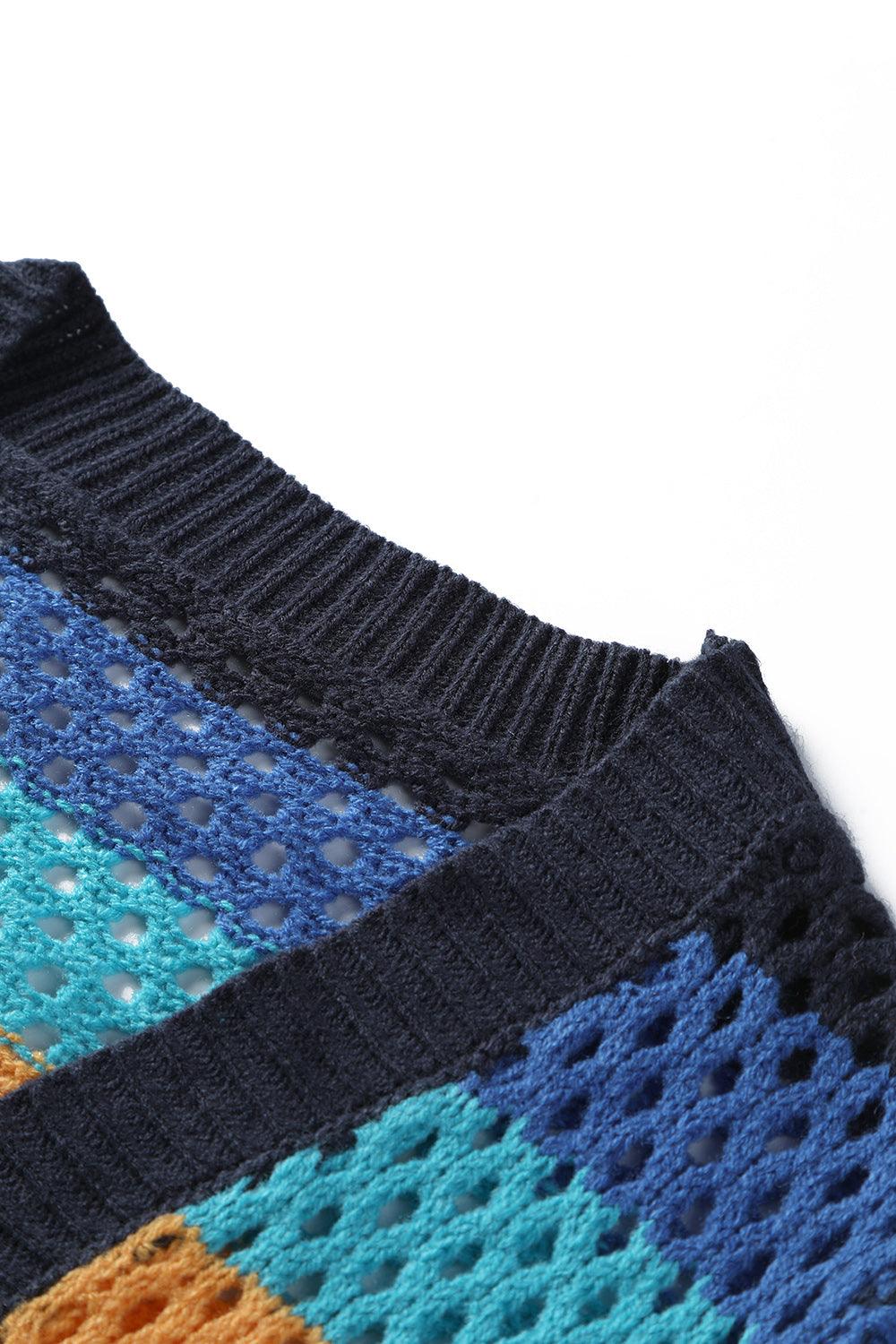 Openwork Color Block Tied Cardigan Carauana Store