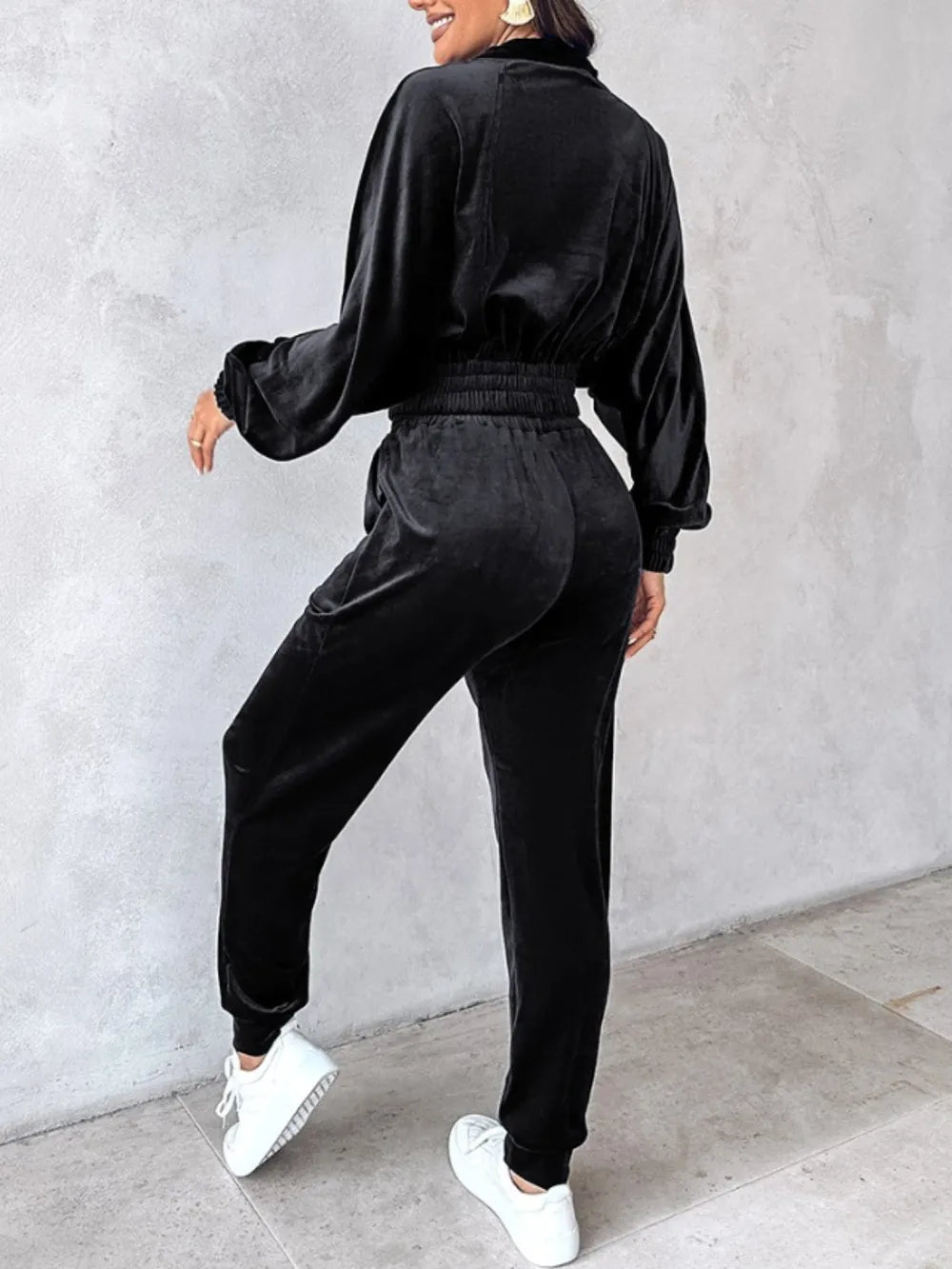 Zip Up Long Sleeve Cropped Top and Joggers Set Carauana Store