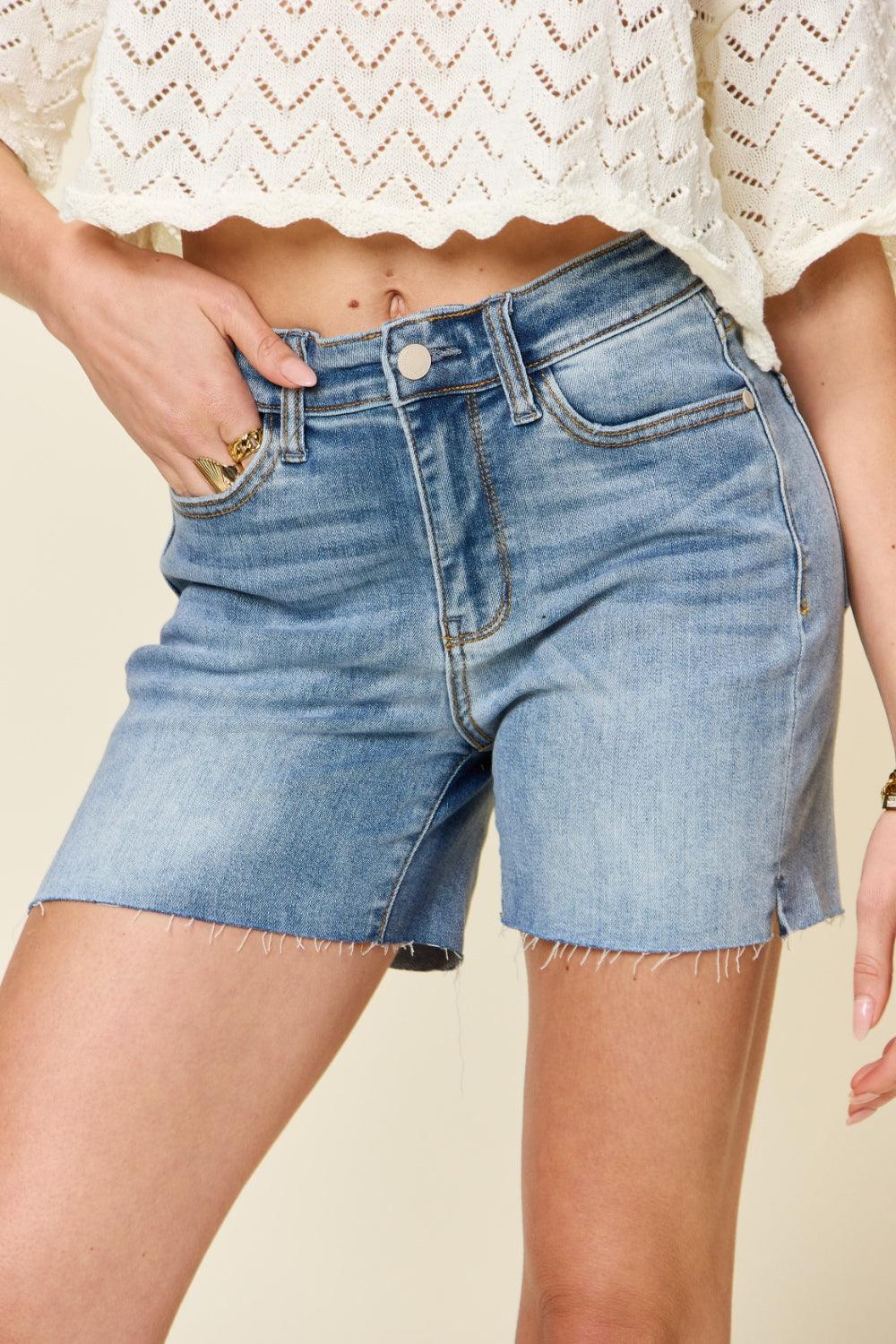 Judy Blue Full Size High Waist Raw Hem Denim Shorts Carauana Store