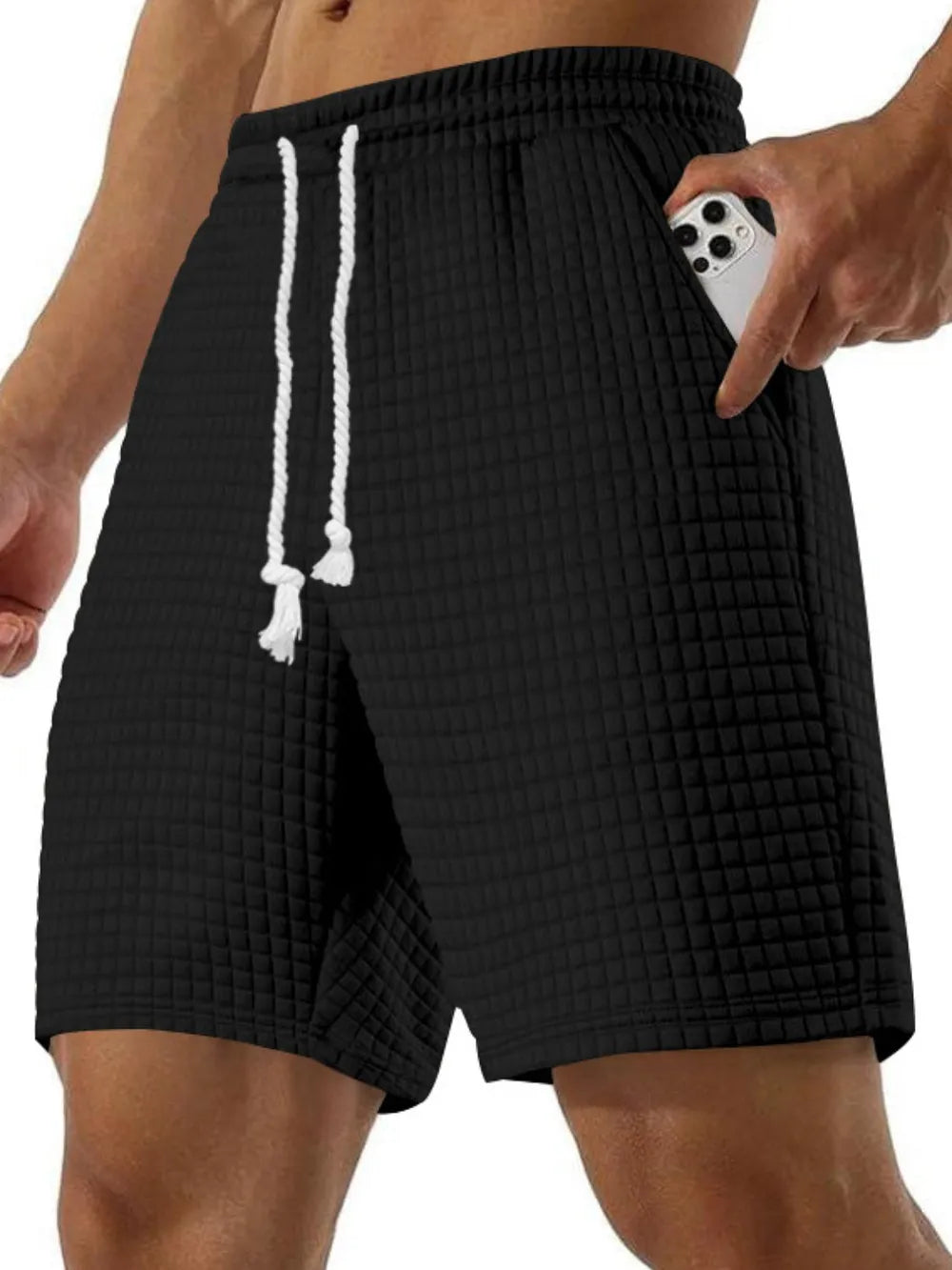Men's Full Size Drawstring Textured Shorts Plus Size Carauana Store
