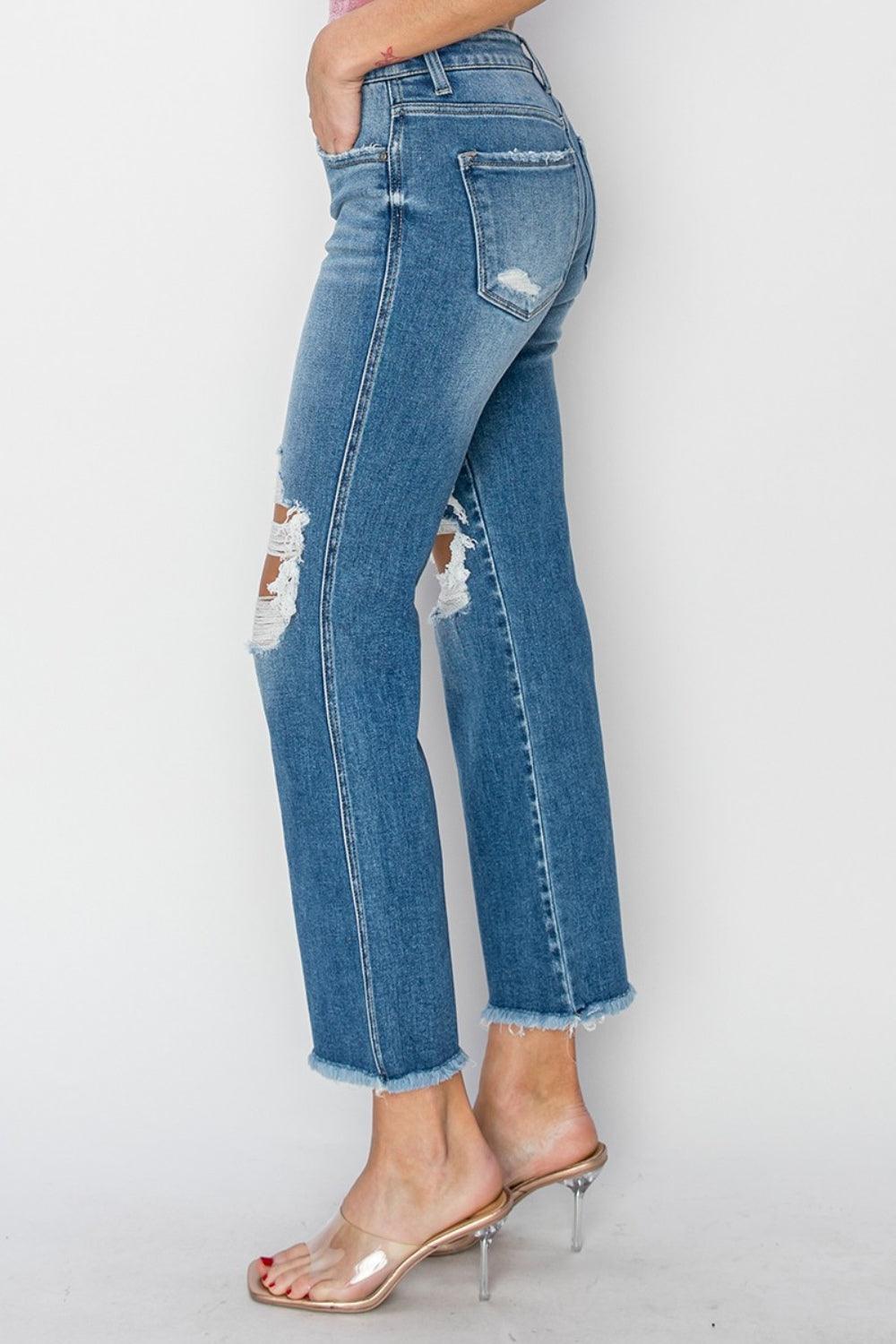 RISEN Mid Rise Distressed Cropped Flare Jeans Carauana Store