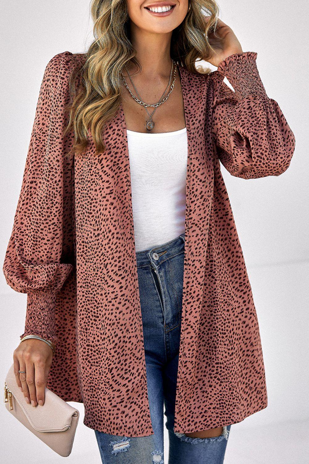 Leopard Print Balloon Sleeve Cardigan Carauana Store