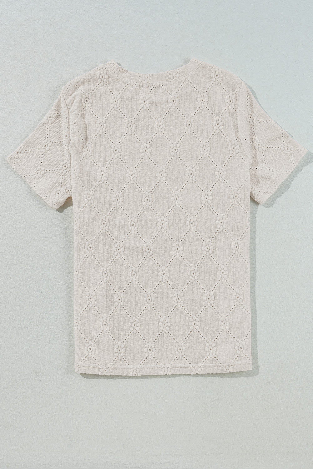 White Geometric Embroidered Slim Fit O Neck T Shirt