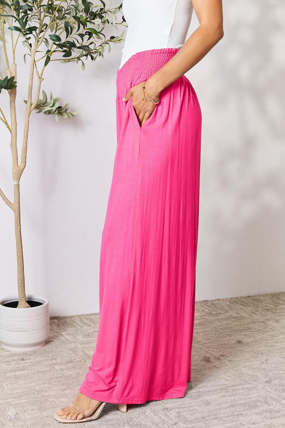 Double Take Full Size Smocked Wide Waistband Wide Leg Pants Carauana Store