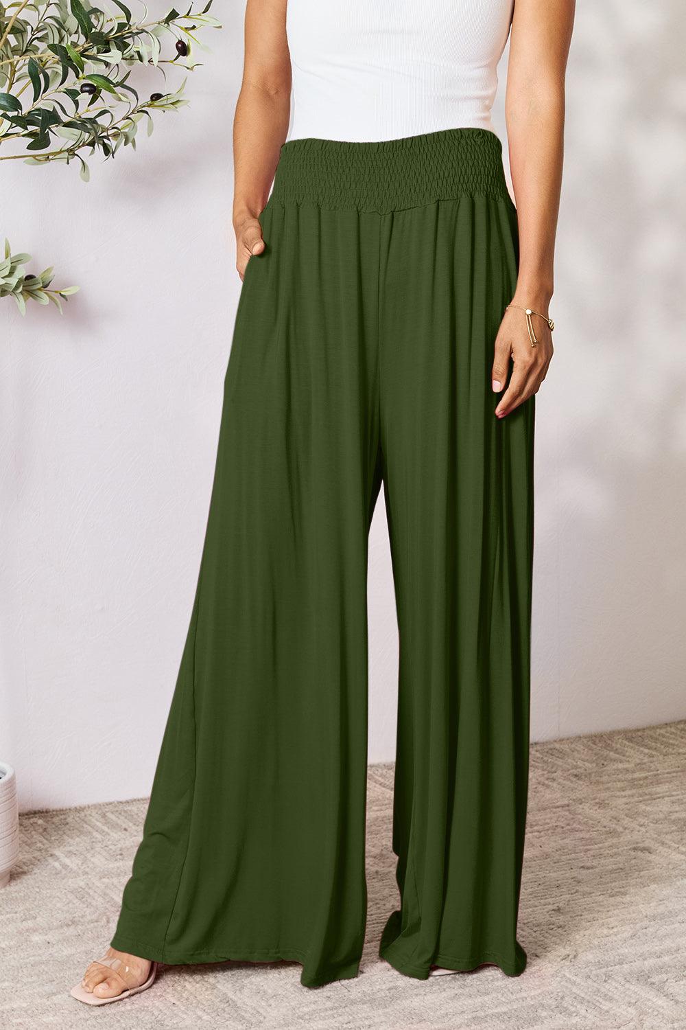 Double Take Full Size Smocked Wide Waistband Wide Leg Pants Carauana Store