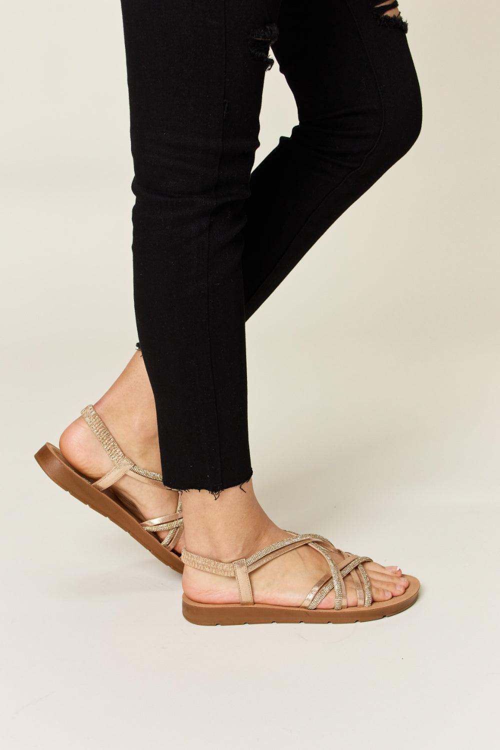 Forever Link Rhinestone Crisscross Flat Sandals Carauana Store