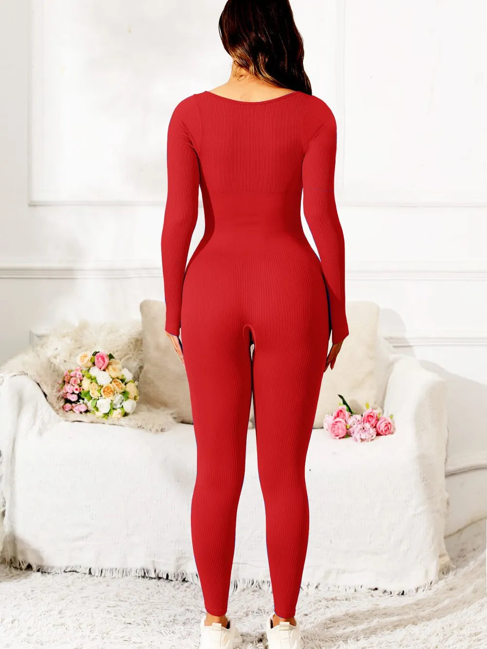 Scoop Neck Long Sleeve Active Jumpsuit Carauana Store