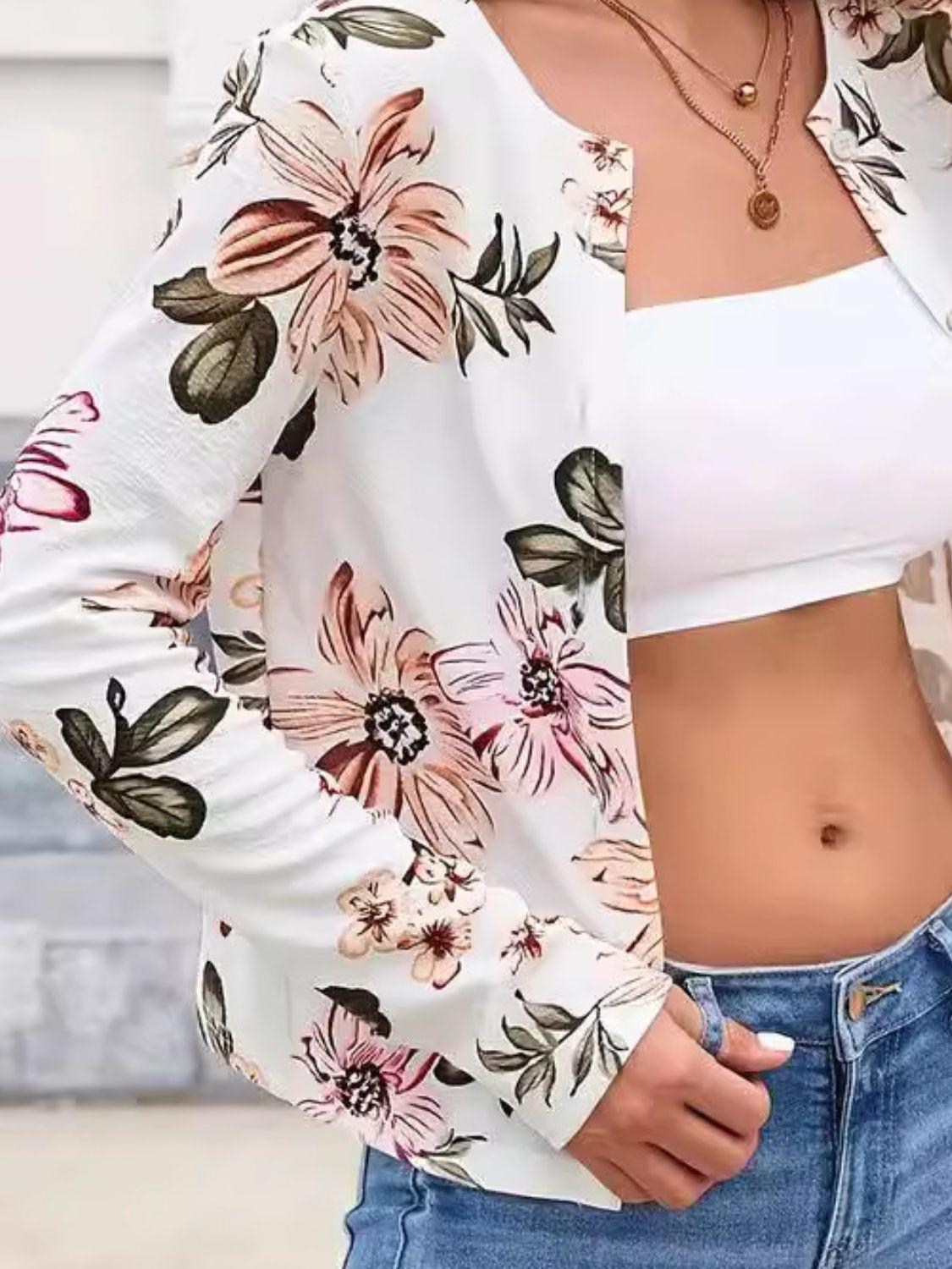 Printed Button Up Long Sleeve Cardigan Carauana Store