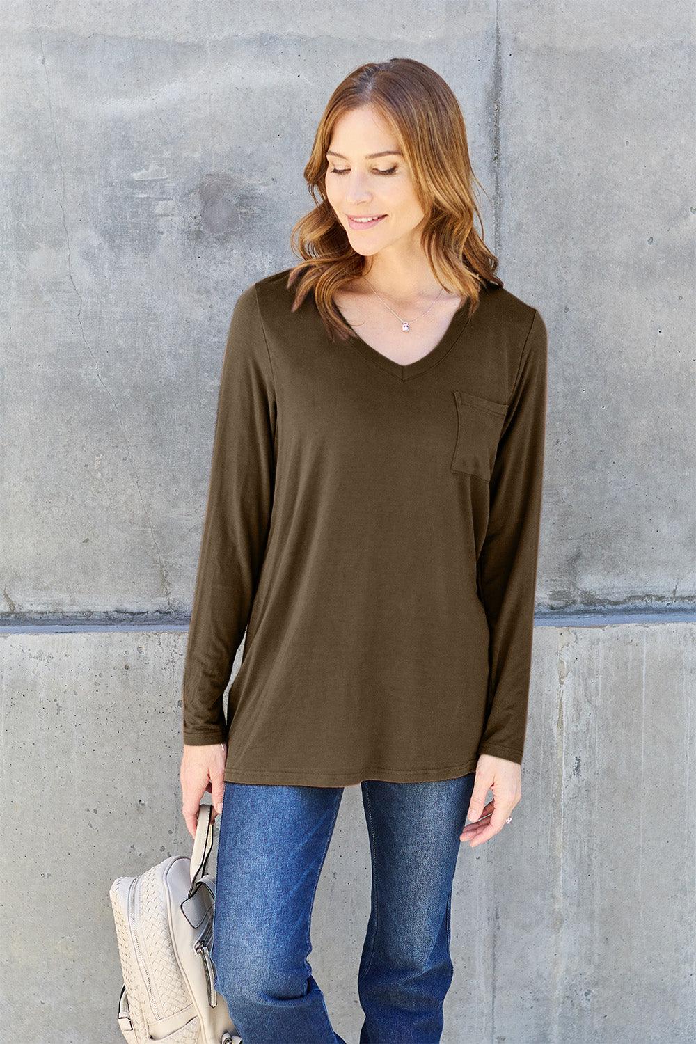 Basic Bae Full Size V-Neck Long Sleeve Top Carauana Store