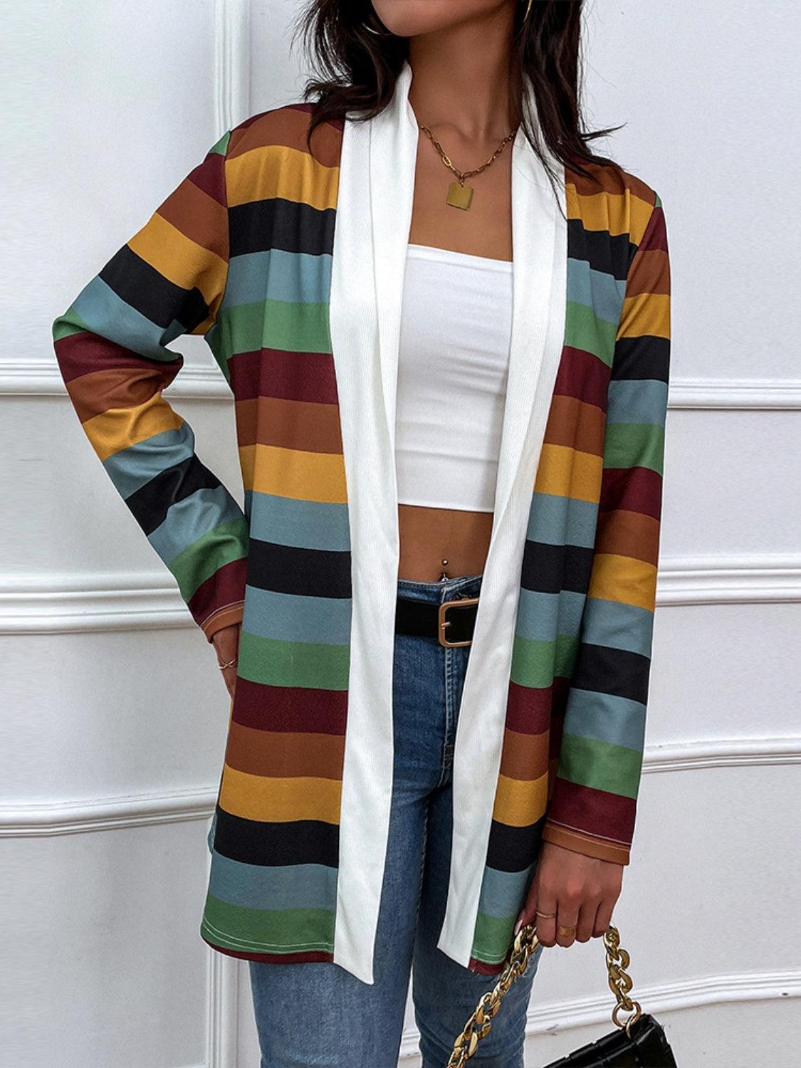 Shiny Color Block Open Front Cardigan Carauana Store