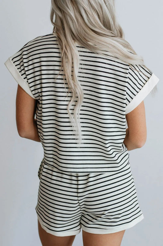 Striped Contrast Top and Shorts Set Carauana Store