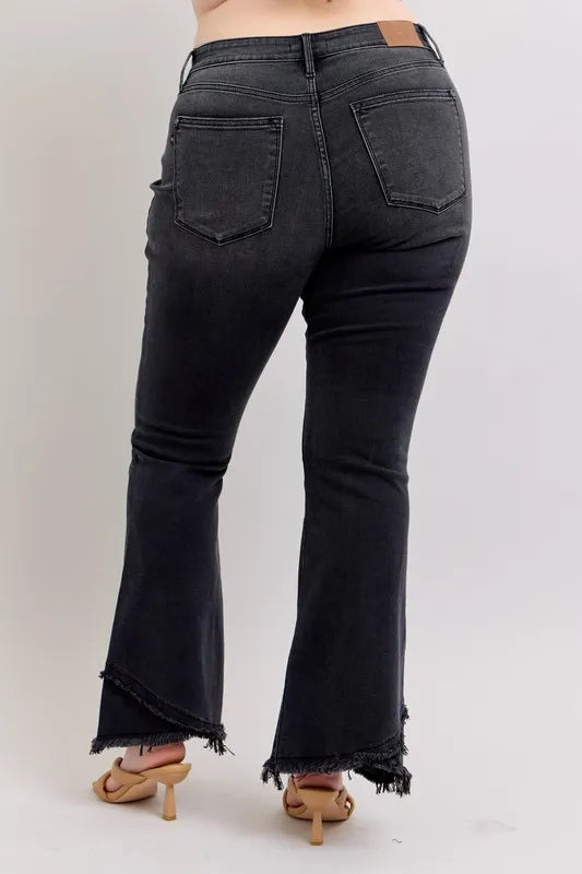 Judy Blue Full Size High Waist Flare W/ Mock Fray Tulip Hem Plus Size Carauana Store