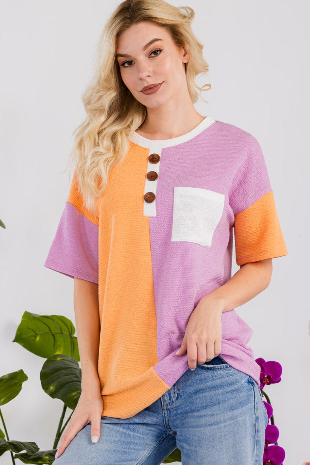 Celeste Full Size Color Block Short Sleeve T-Shirt Carauana Store