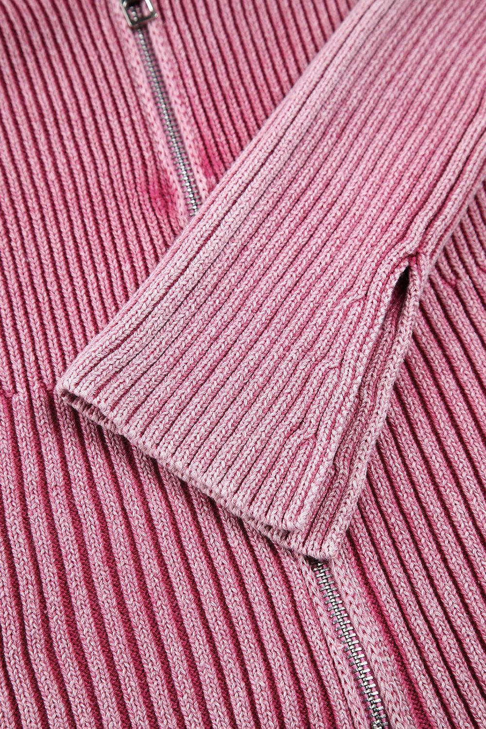 Double Take Ribbed Off-Shoulder Zip Up Long Sleeve Cardigan Carauana Store