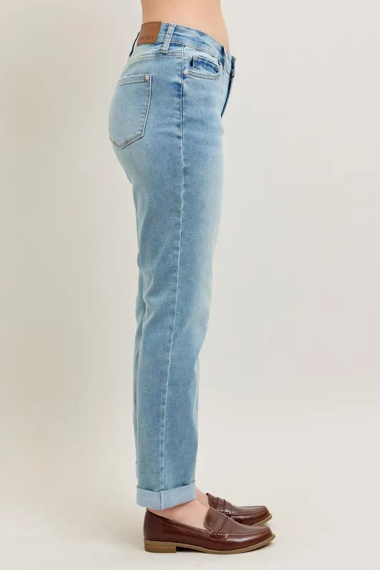 Judy Blue Full Size V-Front Cuff Boyfriend Jeans Plus Size Carauana Store