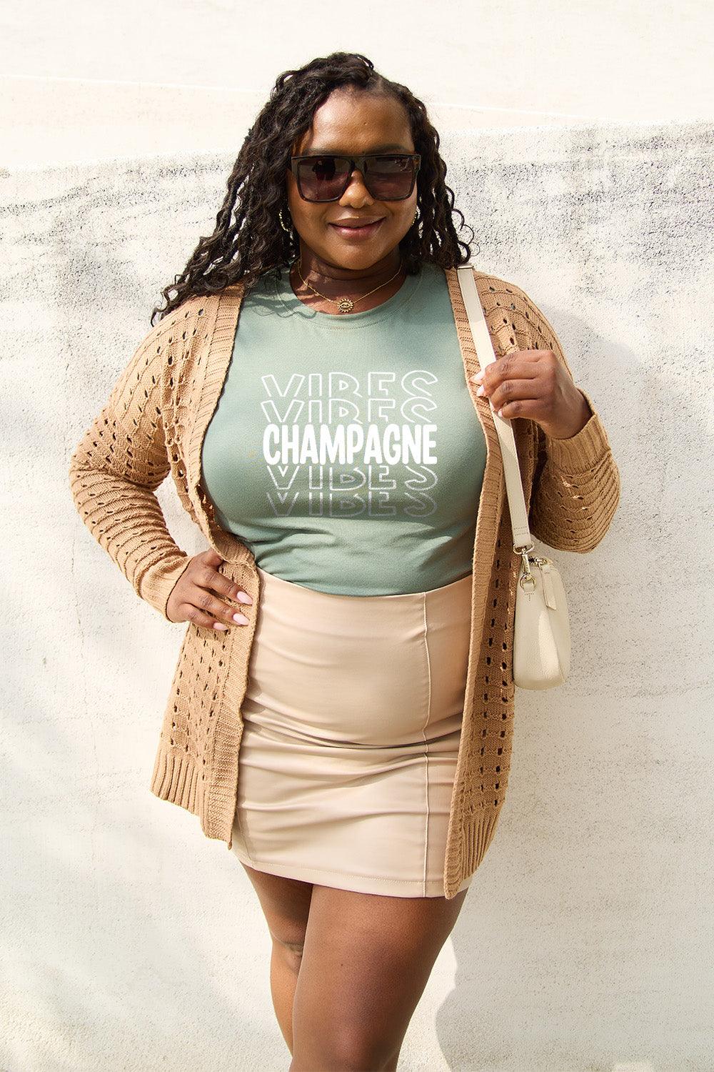Simply Love Full Size CHAMPAGNE VIBES Short Sleeve T-Shirt Carauana Store