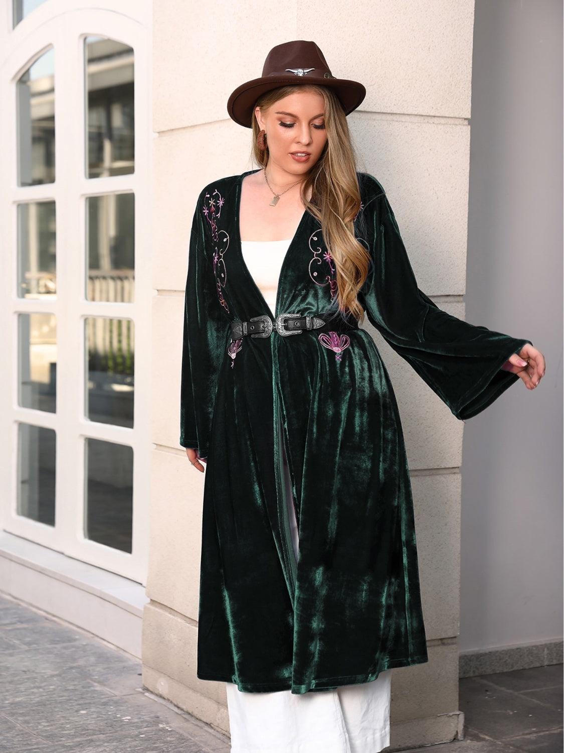 Plus Size Printed Open Front Long Sleeve Cardigan Carauana Store
