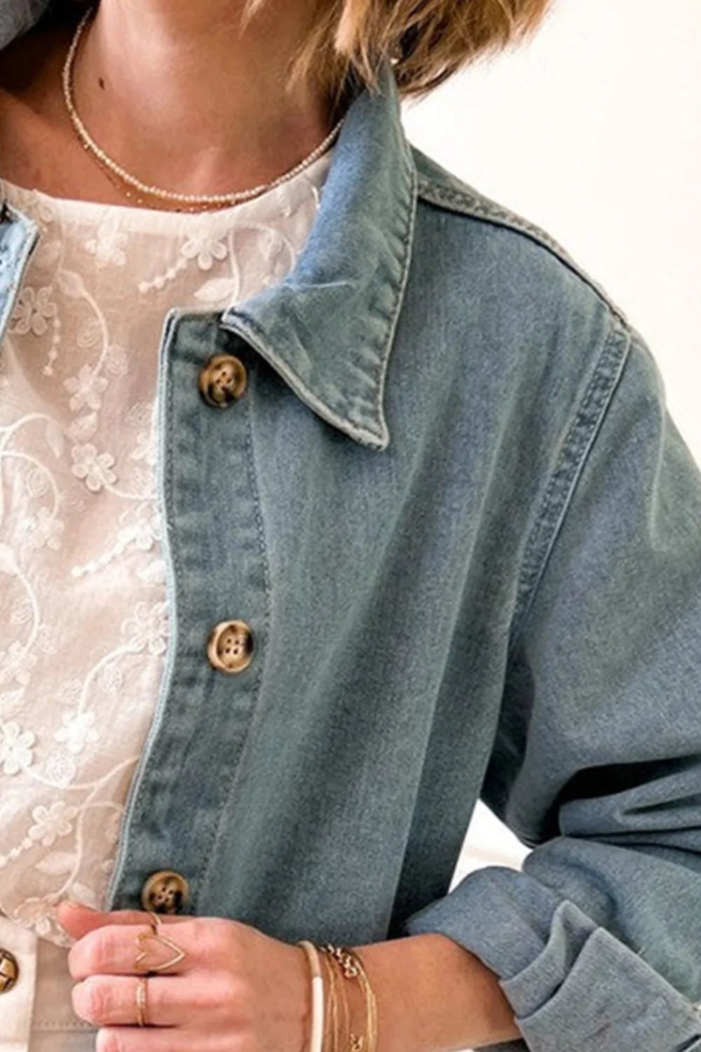 Pocketed Button Up Long Sleeve Denim Jacket Carauana Store