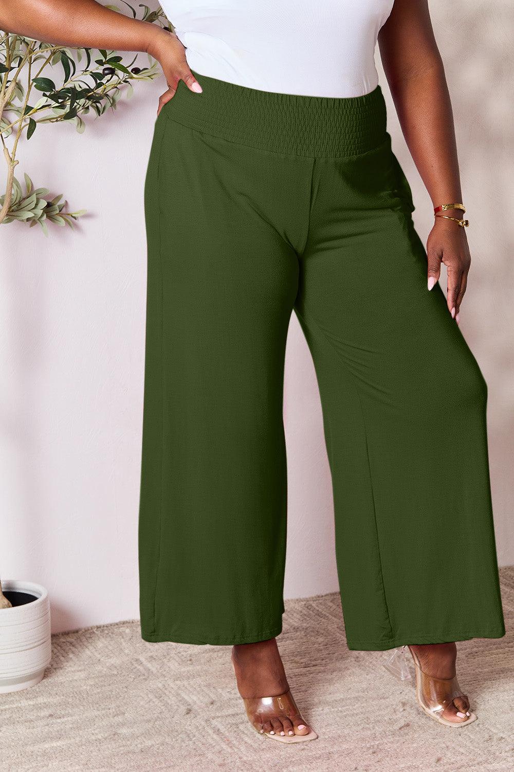 Double Take Full Size Smocked Wide Waistband Wide Leg Pants Carauana Store