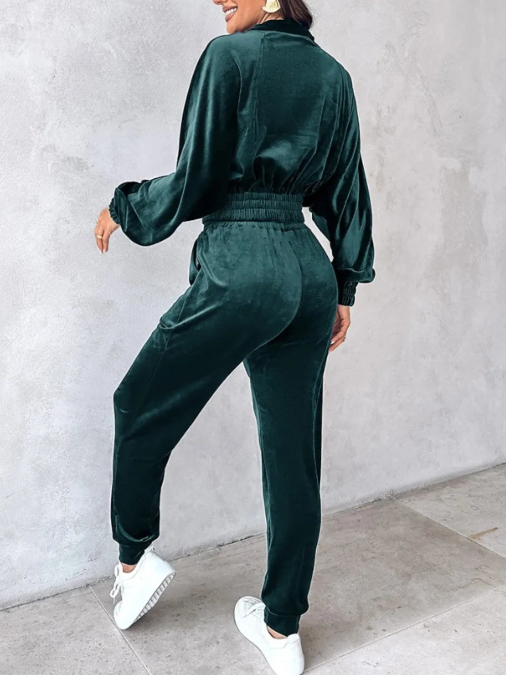Zip Up Long Sleeve Cropped Top and Joggers Set Carauana Store