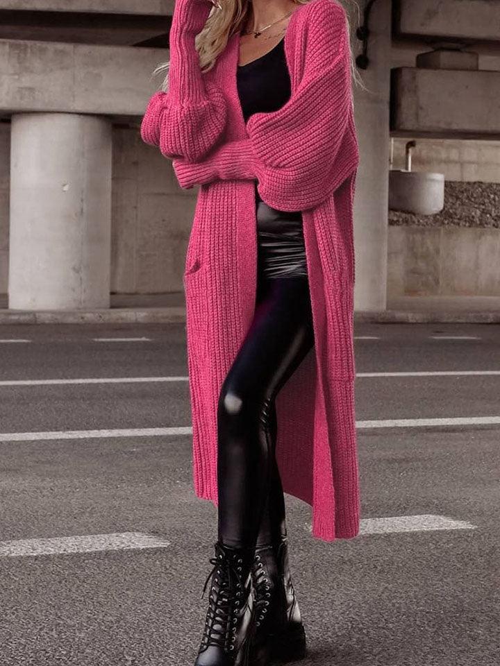 Lantern Sleeve Pocketed Cardigan Carauana Store