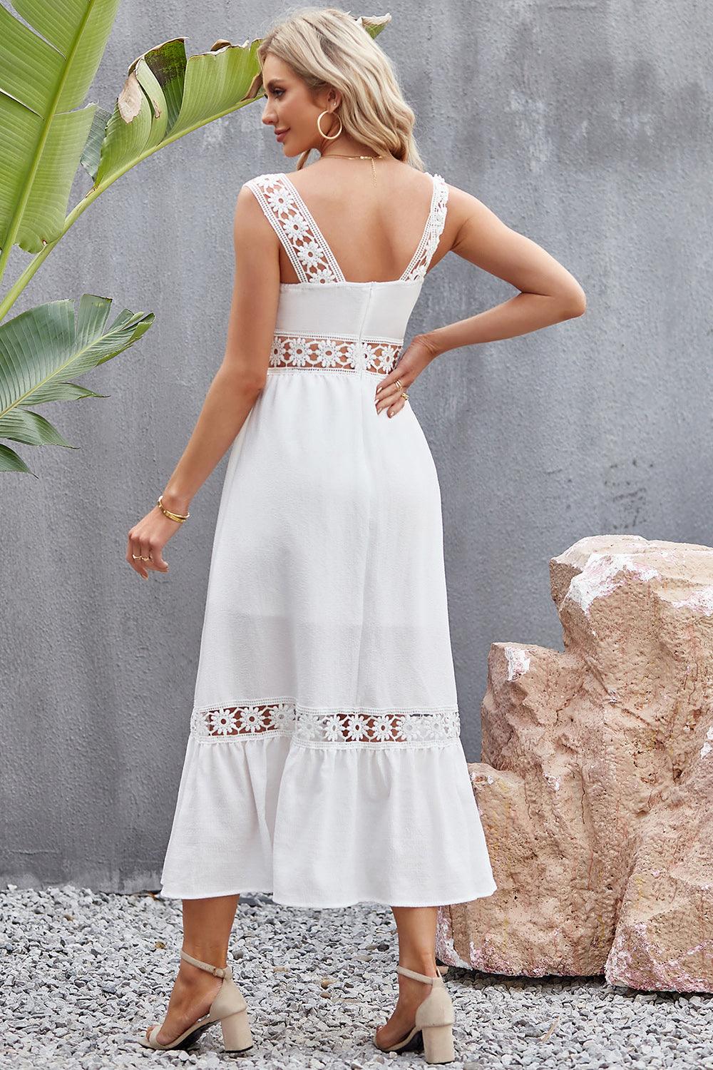 Flower Crochet Wide Strap Midi Dress Carauana Store