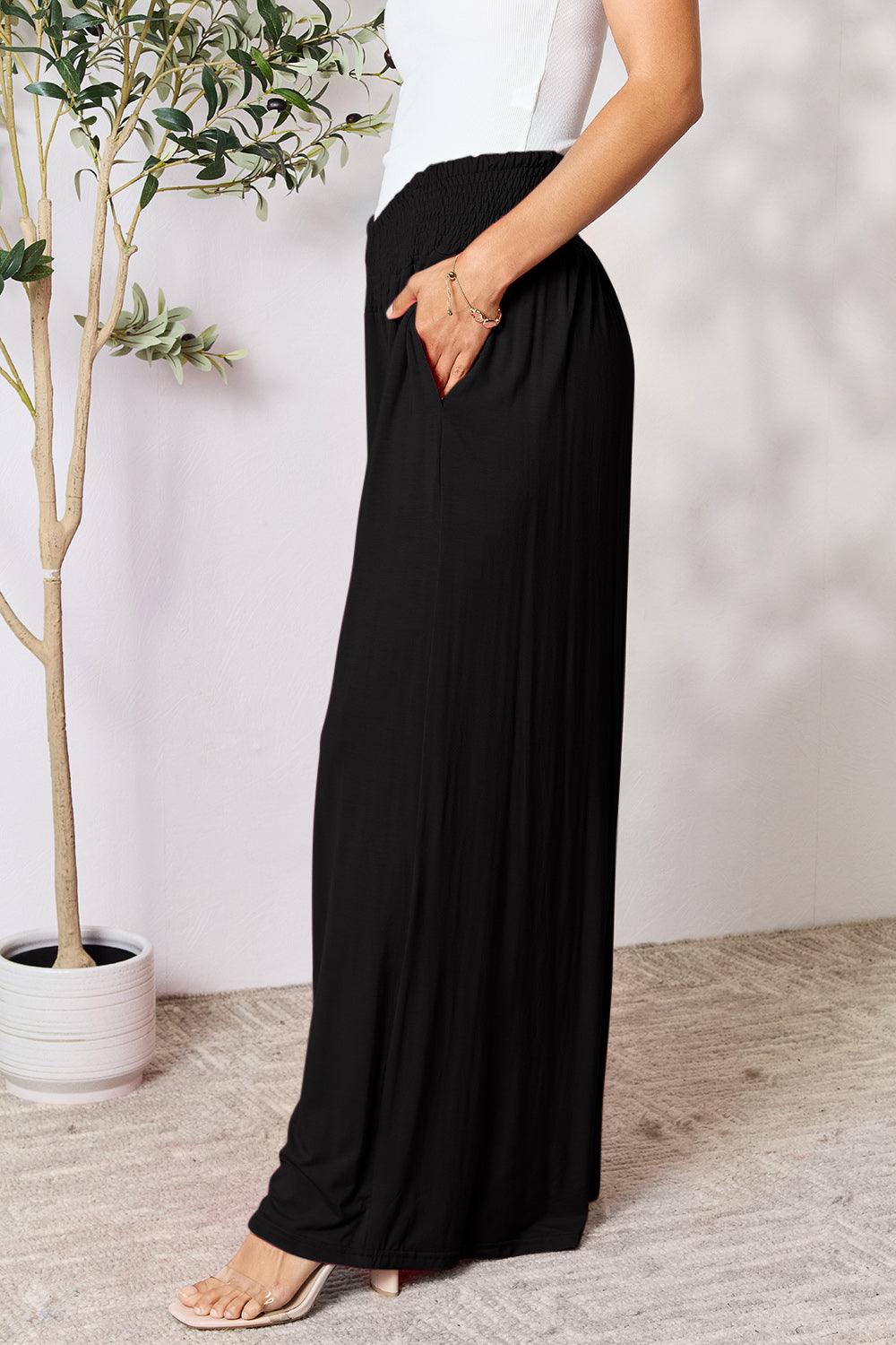 Double Take Full Size Smocked Wide Waistband Wide Leg Pants Carauana Store