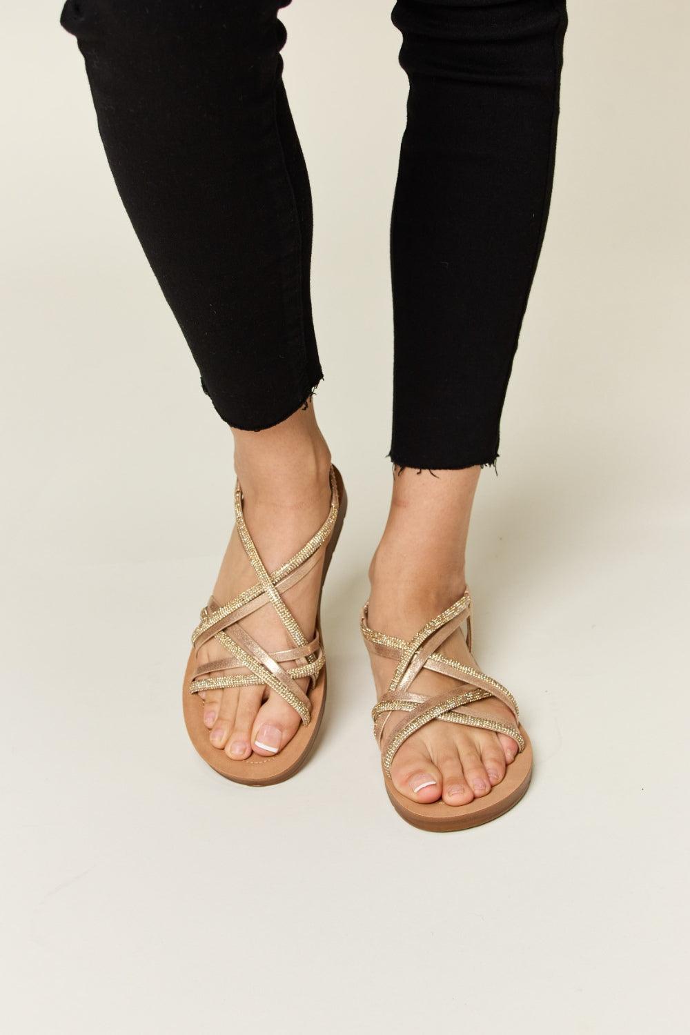 Forever Link Rhinestone Crisscross Flat Sandals Carauana Store