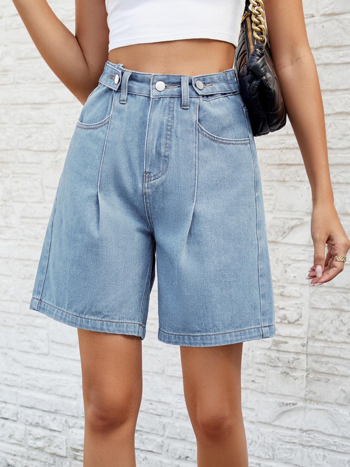 High Waist Denim Shorts with Pockets Carauana Store