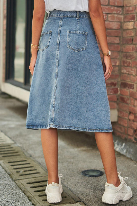 Button Front A-Line Denim Skirt Carauana Store