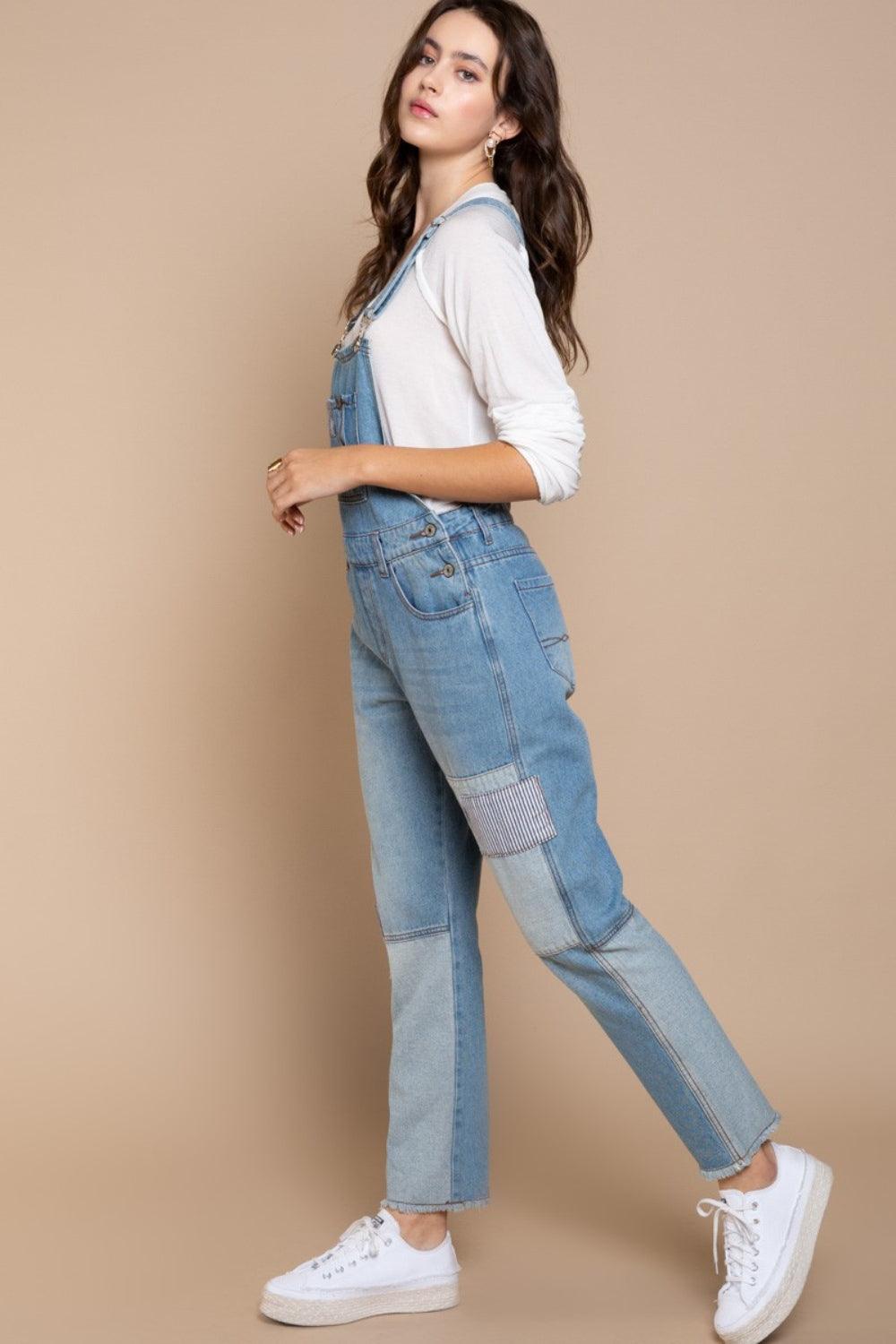 POL Front Chest Zipper Slim Leg Denim Overalls Carauana Store