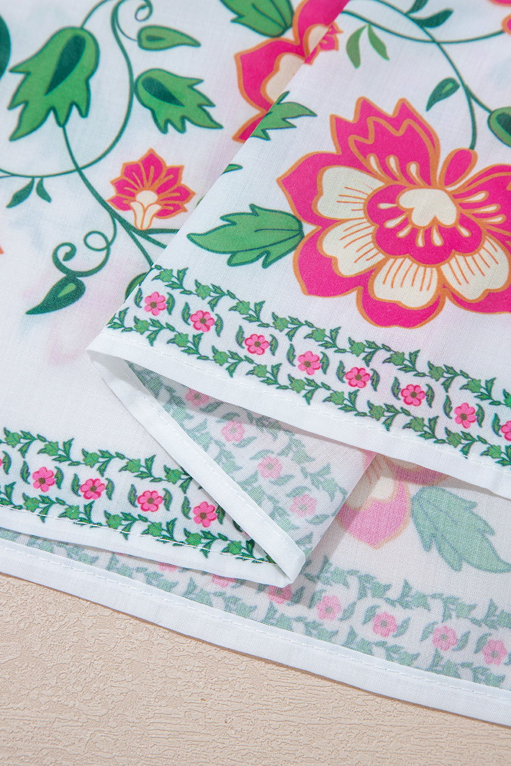 White Floral Print Half Button Mandarin Neck 3/4 Sleeve Maxi Dress